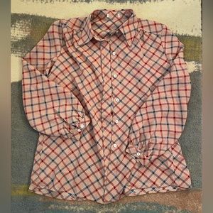 Vintage Diagonal Checked Pink + Blue Button Down Shirt / Blouse